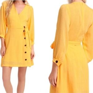 Lulus Aja Golden Yellow Three-Quarter Balloon Sleeve Dress Medium